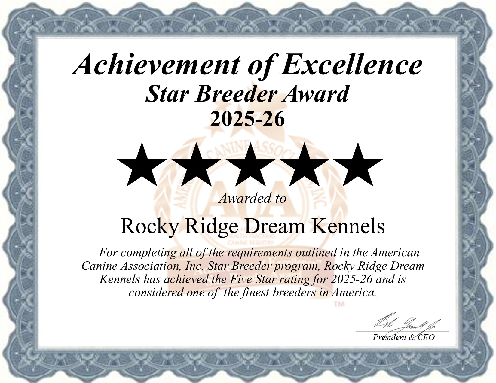 Rocky Ridge, Dream Kennels, dog, breeder, star, certificate, Rocky Ridge-Dream Kennels, Denver, PA, Pennsylvania, puppy, dog, kennels, mill, puppymill, usda, 5-star, aca, ica, registered, Cocker Spaniel